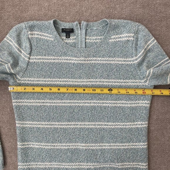 Talbots Sweater Womens Small Light Teal Blue Striped Knit Top Pullover Zip Back - Picture 5 of 7